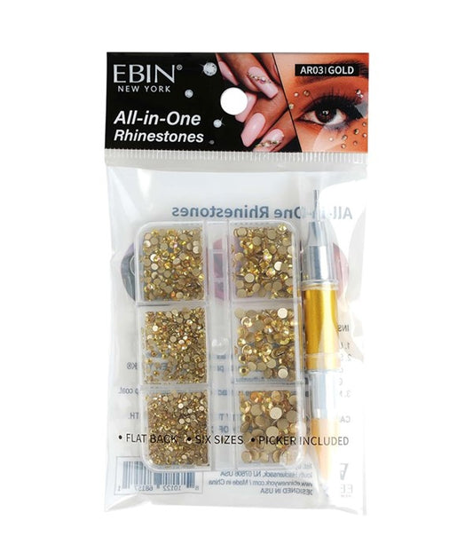 ALL IN ONE RHINESTONES AR03 GOLD Nails Asetena Pa 