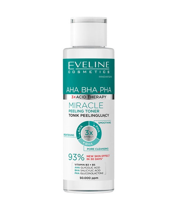 EVELINE 3 X ACID THERAPY AHA BHA PHA MIRACLE PEELING TONIC 110ml Skin Wash Asetena Pa 