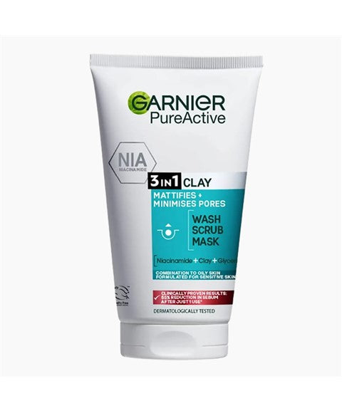 PURE ACTIVE 3IN1 CLAY MASK SCRUB WASH OILY SKIN 150 ml Skin Wash Asetena Pa 
