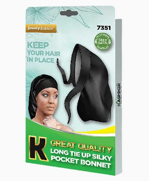 BEAUTY AMBITION GREAT QUALITY LONG TIE UP SILKY POCKET BONNET 7351 Durags and Caps Asetena Pa 