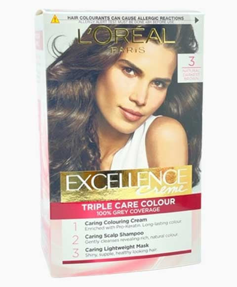 EXCELLENCE CREME TRIPLE CARE COLOUR 3 NATURAL DARKEST BROWN Hair Color Asetena Pa 