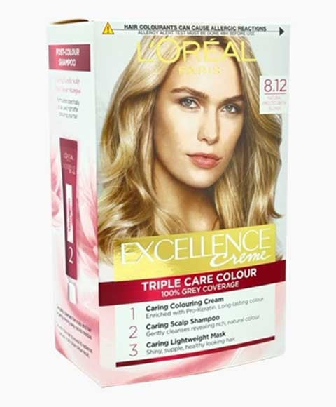 EXCELLENCE CREME TRIPLE CARE COLOUR 8.12 NATURAL FROSTED BEIGE BLONDE Hair Color Asetena Pa 