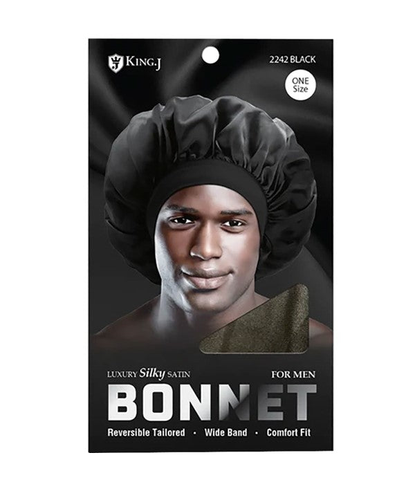 LUXURY SILKY SATIN BONNET FOR MEN 2242 BLACK  Color Black Durags and Caps Asetena Pa 