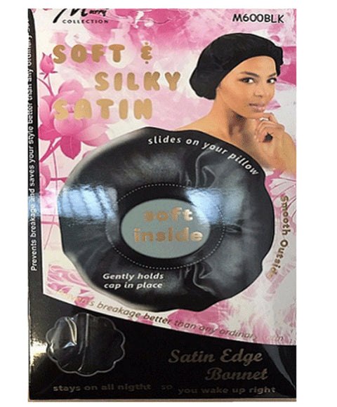 SOFT AND SILKY SATIN EDGE BONNET M600BLK  Color Black Durags and Caps Asetena Pa 