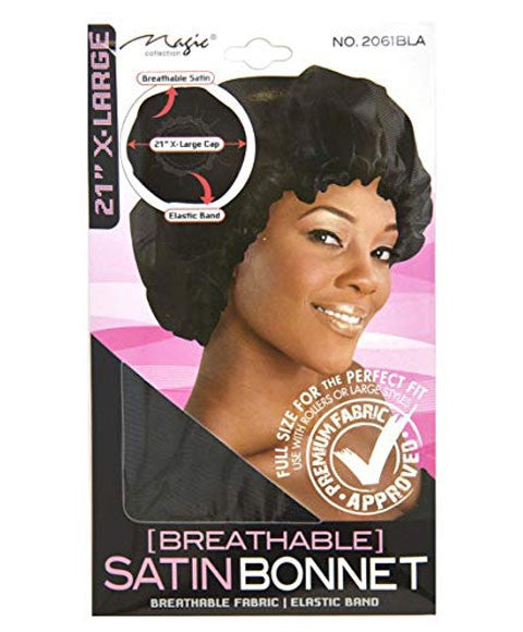 MAGIC COLLECTION BREATHABLE SATIN BONNET 2061BLA Extra Large Color Black Durags and Caps Asetena Pa 