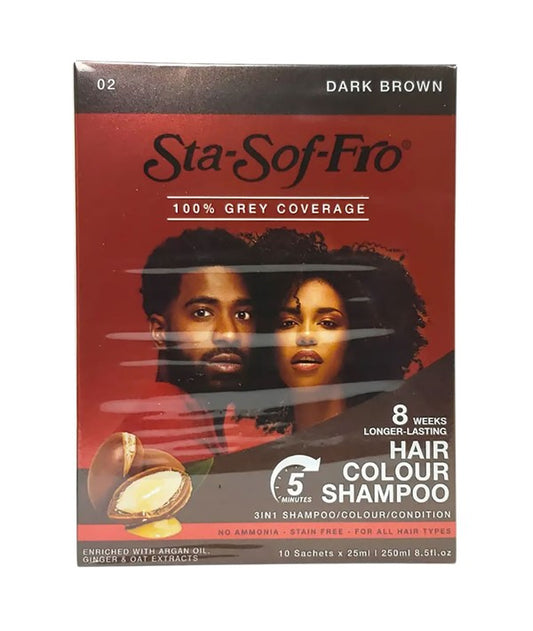 STA SOF FRO 3 IN 1 HAIR COLOUR SHAMPOO 02 10 x 25ml Color Dark Brown Shampoo Asetena Pa 