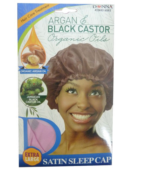 DONNA ARGAN AND BLACK CASTOR SATIN SLEEP CAP 22613 ASST Extra Large Color Assorted Durags and Caps Asetena Pa 