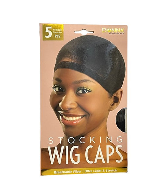 DONNA STOCKING WIG CAP 5PCS  Color 22030 Black Extensions Accessories Asetena Pa 