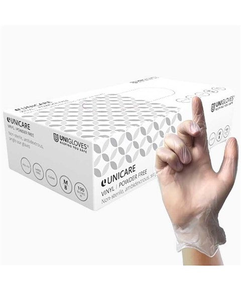 UNICARE VINYL POWDER FREE GLOVES Small 7 Color 100 Gloves Health And safety Asetena Pa 