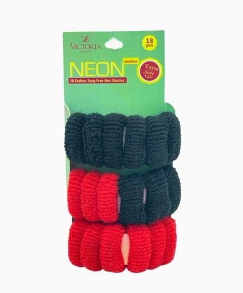 NEON ENDLESS SNAG FREE HAIR ELASTICS 64A3 18 pcs Color Red And Black Kids Hair Accessories Asetena Pa 