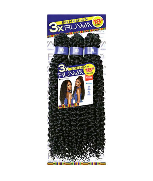 X PRESSION SYNTHETIC 3X PRE STRETCHED BOHEMIAN RUWA BRAID 18'' Color 1 Hair for Braid Extensions Asetena Pa 