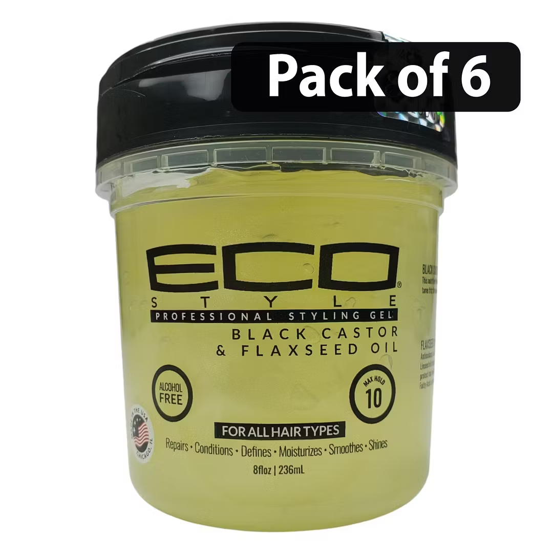 ECO STYLING GEL BLACK CASTOR & FLAXSEED OIL 6 × 8OZ