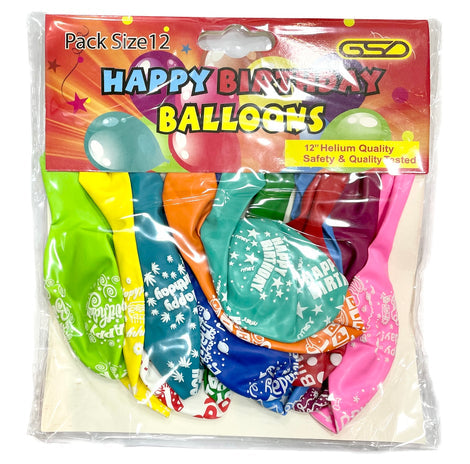 Gsd Happy Birthday Balloons Assorted  12x12pk