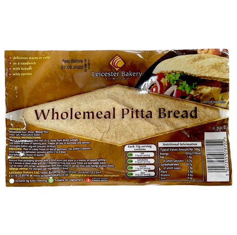Leicester Bakery Wholemeal Pitta Bread  1x6's