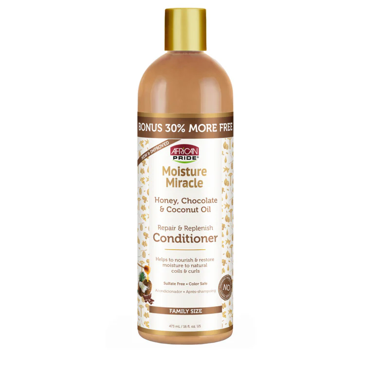 African Pride Moisture Miracle Honey, Chocolate & Coconut Oil Repair & Replenish Conditioner 16oz