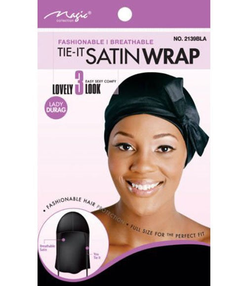 MAGIC COLLECTION SATIN TIE IT WRAP LADY DURAG 2139  Color Black Durags and Caps Asetena Pa 