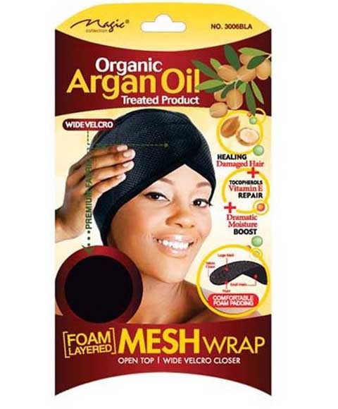 MAGIC COLLECTION ORGANIC ARGAN OIL MESH WRAP 3006BLA  Color Black Durags and Caps Asetena Pa 