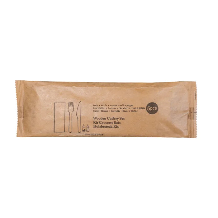 Wooden Meal Pack (Fork-Knife-Salt-Pepper-Kraft Napkin2ply) Box of 250