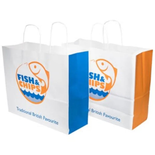 Fish & Chips Large Paper Carrier Bags (Twisted Handle) (360x310x155mm) Case of 125