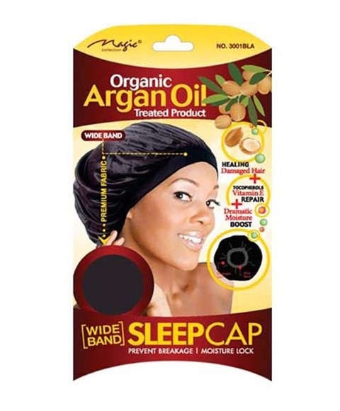 MAGIC COLLECTION ORGANIC ARGAN OIL SLEEP CAP 3001 Wide Band Color Black Durags and Caps Asetena Pa 