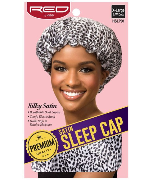 SILKY SATIN SLEEP CAP HSLP01 X Large Color Black & White Dot Durags and Caps Asetena Pa 