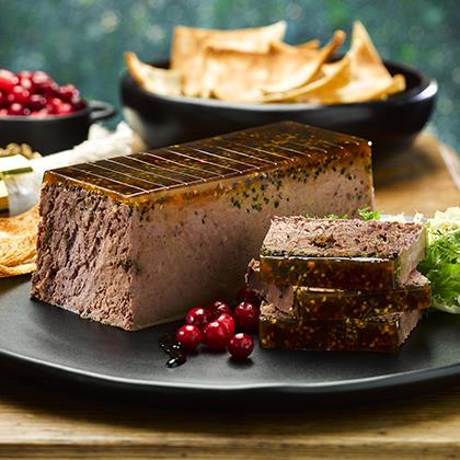 Wild Boar Liver Pate with plums and brandy with apricot and black pepper gelatine 1.1kg Ready Meals Asetena Pa 