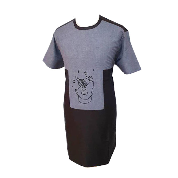 African Wear Men's Clothing Grey & Black Printed Short Sleeve Top Shirt