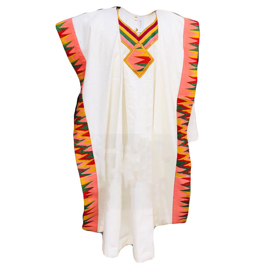 African Traditional Wear Men's White Orange Black Printed Top Shirt