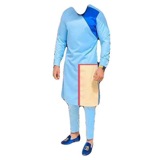 African Wear Men's Long Sleeve Sky Blue Multicolor Two Piece Set Printed Top Shirt With Matching Trouser