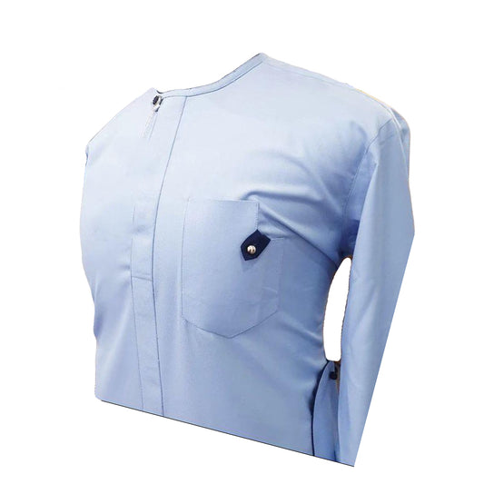 African Men's Clothing Outfits Long Sleeve Sky Blue Stripe Tops Shirt