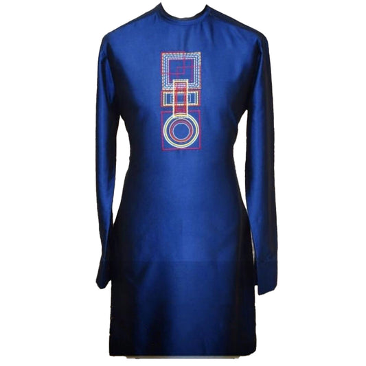 African Men's Clothing Outfits Long Sleeve Stylish Dark Midnight Blue Top Shirt