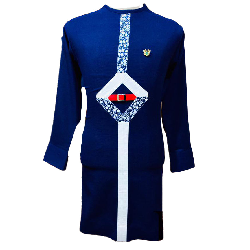 African Outfit Men's Wear Blue & White Stripe Printed Long Sleeve Top