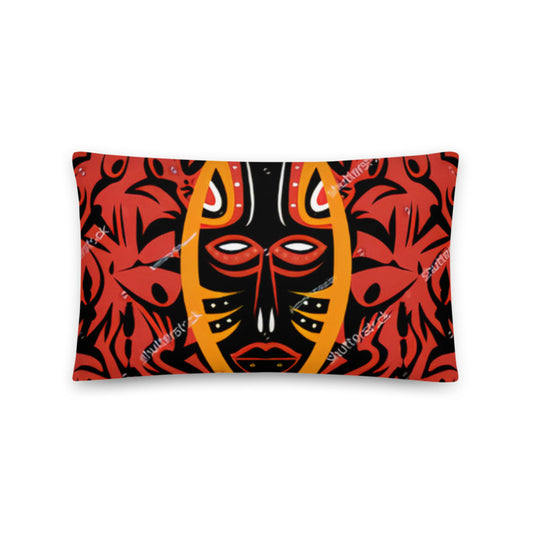 African Pillow Cover Home Decor Rectangular African Tribal Artwork Mask Shape Red & Black  Two Sides Printed Washable Pillowcase