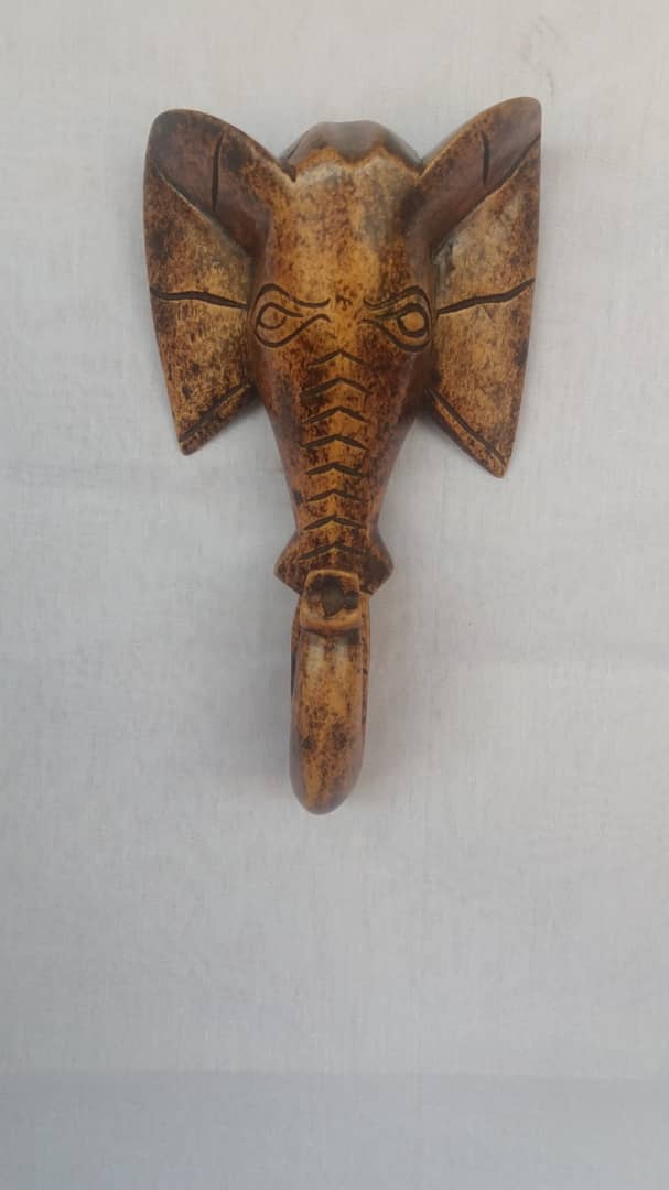 African Vintage Elephant Face Wooden Mask