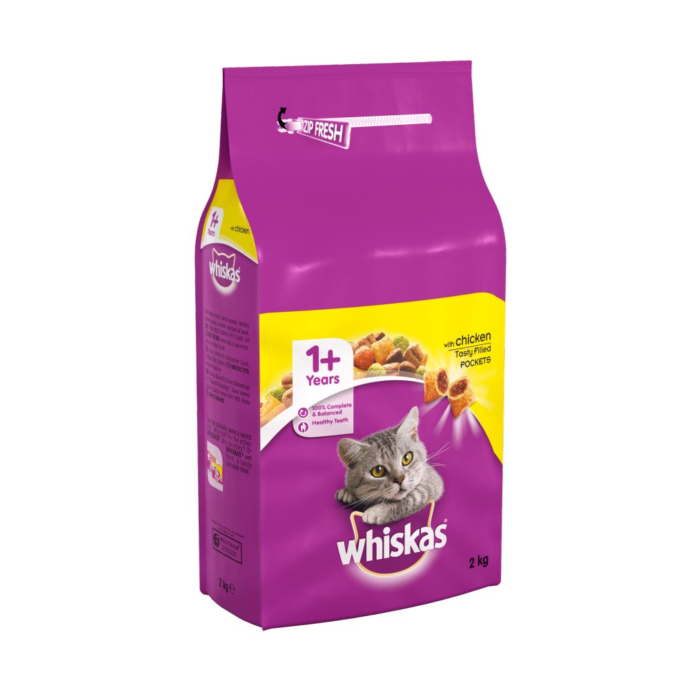 Whiskas Adult Complete Dry Cat Food Biscuits Chicken 2kg-Food
