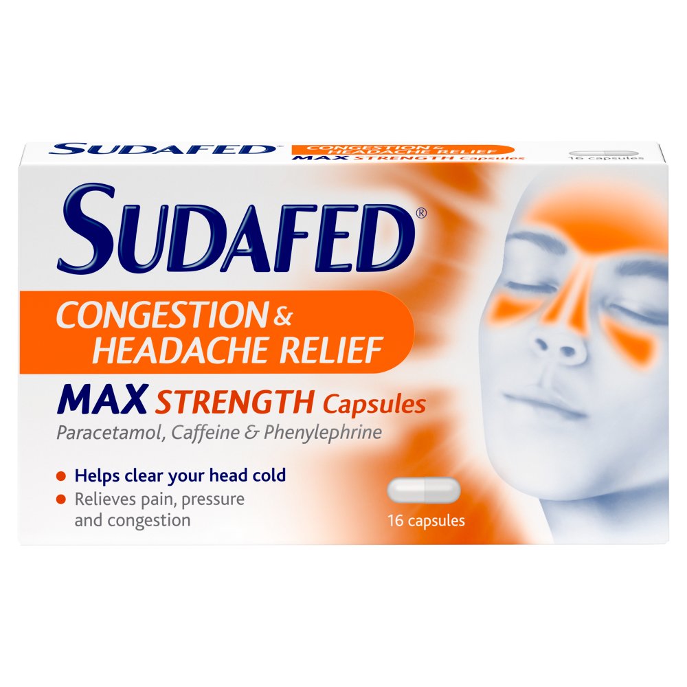 Sudafed Congestion & Headache Relief Max Strength Capsules 16 Capsules-Food