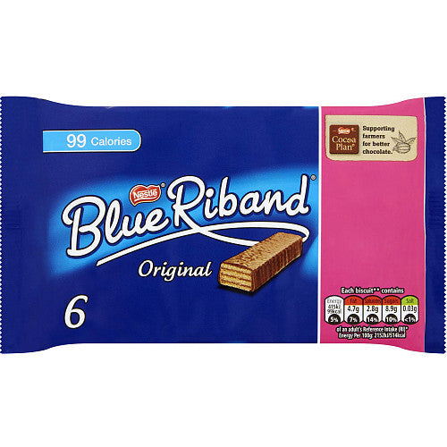 MASBlue Riband Milk Chocolate Caramel Wafer Biscuit Multipack 6 Pack-Food