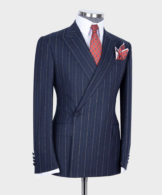 Men's Wear Clothing Outfit Dark Blue Grey Regular Fit One Button Fashion Suit Blazer