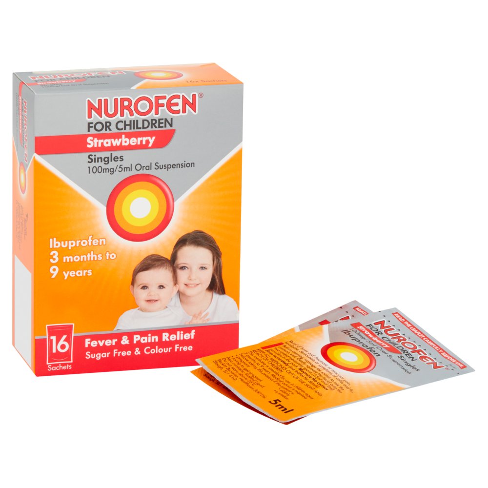 Nurofen for Children Strawberry Singles 5ml Ibuprofen Sachets x16