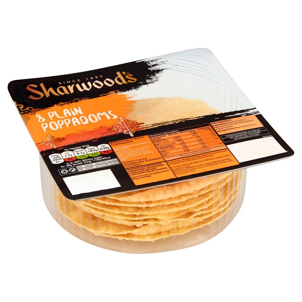 Sharwood's 8 Plain Poppadoms-Food