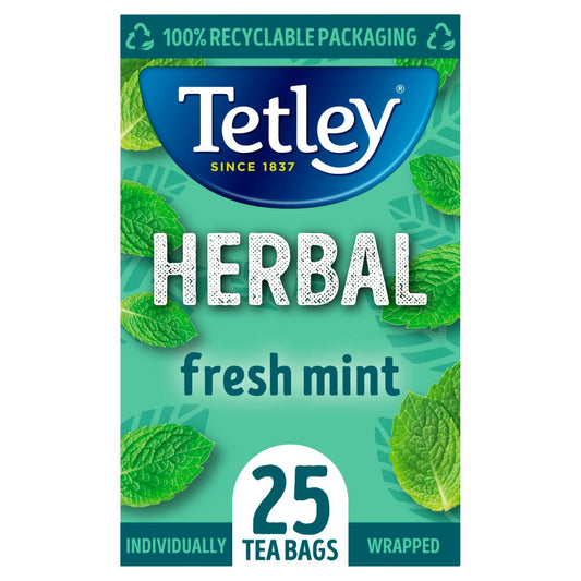 Tetley Herbal Fresh Mint 25 Compostable Tea Bags 50g-Food