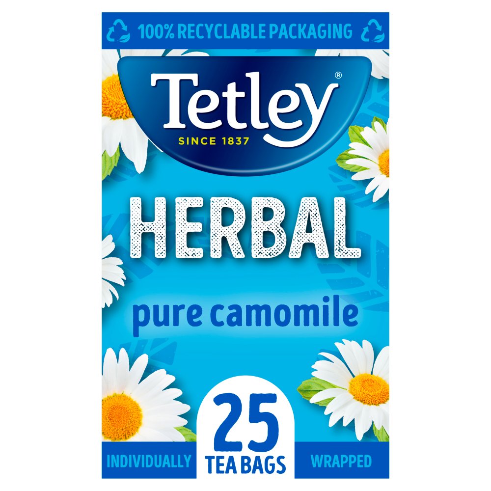 Tetley Herbal Pure Camomile 25 Compostable Tea Bags 37.5g-Food
