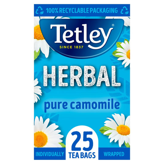 Tetley Herbal Pure Camomile 25 Compostable Tea Bags 37.5g-Food