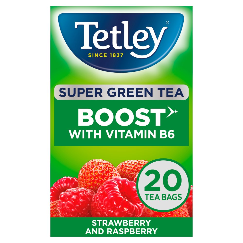 Tetley Super Green Tea Boost Strawberry & Raspberry Tea Bags x20-Food