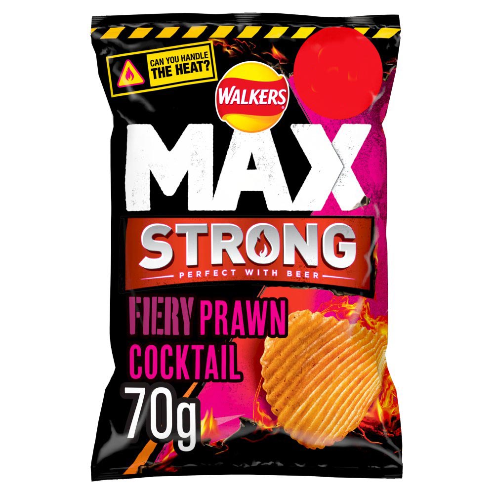 Walkers Max Strong Fiery Prawn Cocktail Crisps 70g-Food