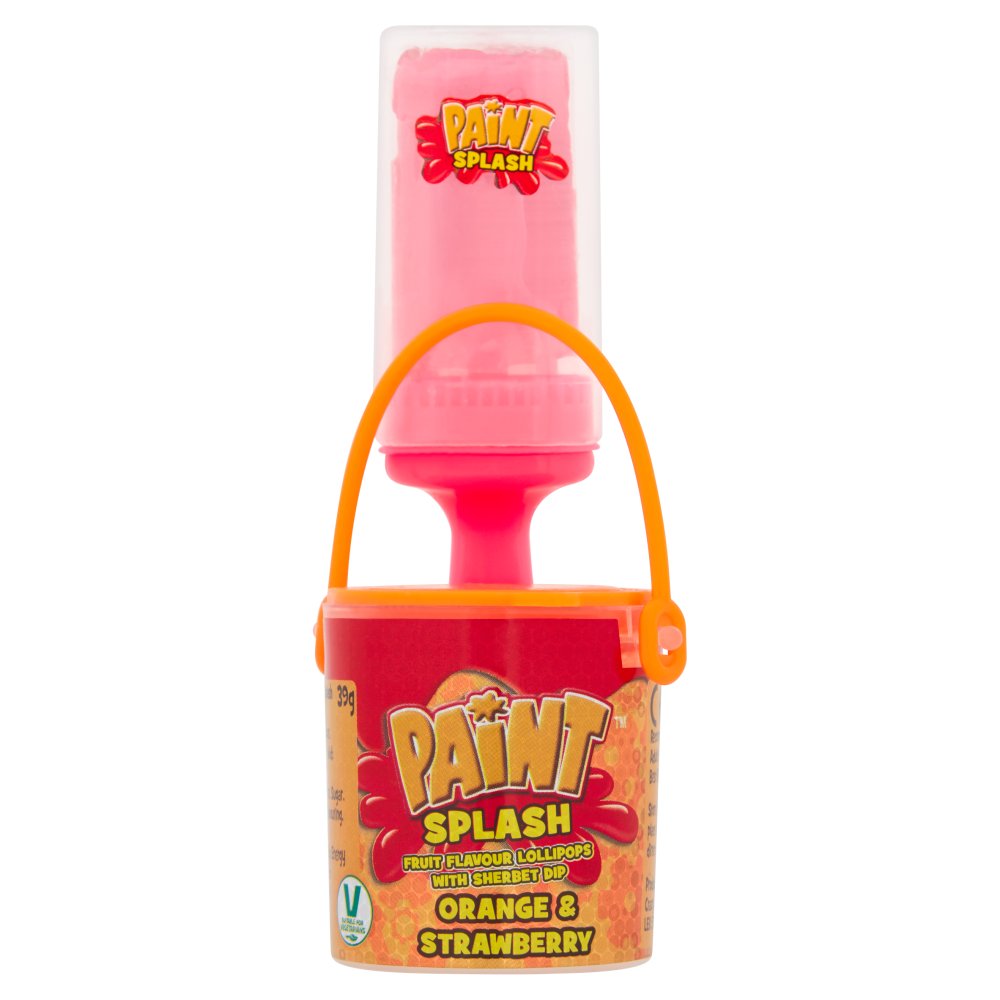 MASPaint Splash Fruit Flavour Lollipops with Sherbet Dip Orange & Strawberry 39g-Food