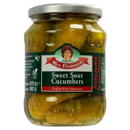 MASMrs Elswood Sweet Sour Cucumbers Pickled with Sweetener 670g-Food