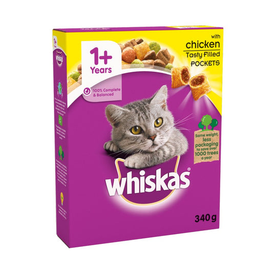 Whiskas Adult Complete Dry Cat Food Biscuits Chicken 340g