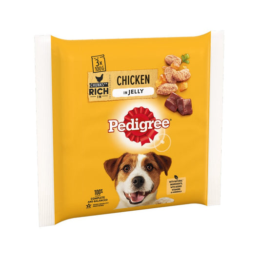 Pedigree Adult Wet Dog Food Pouches Chicken in Jelly 3 x 100g