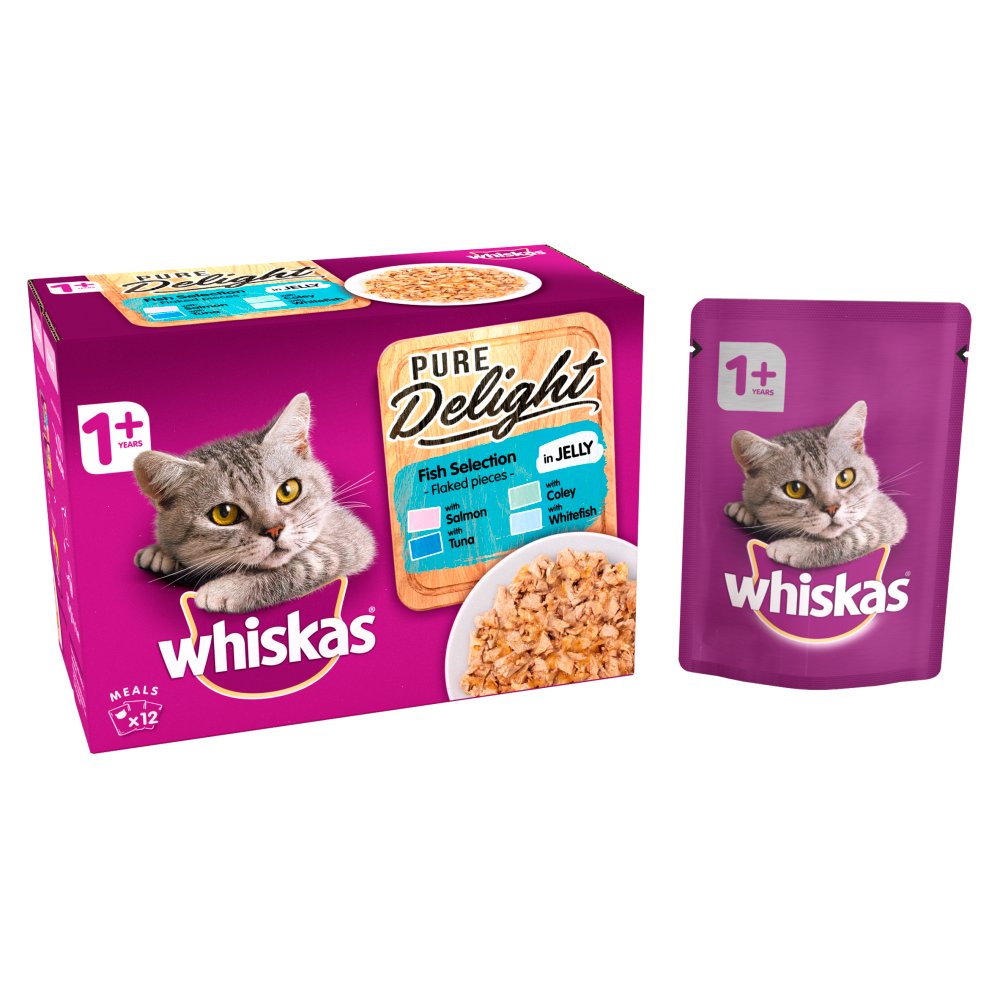 Whiskas Pure Delight Adult 1+ Wet Cat Food Pouches Mixed Fish Selection in Jelly 12 x 85g-Food